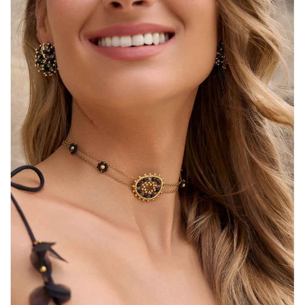 Bali Black Beaded Choker Necklace
