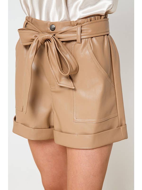 Taupe Vegan Leather Shorts