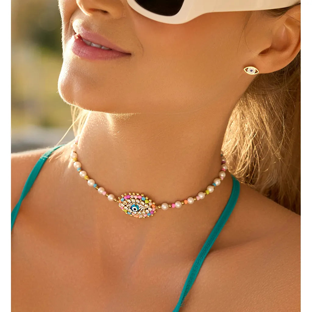 Sunset Gaze Colorful Pearl Choker