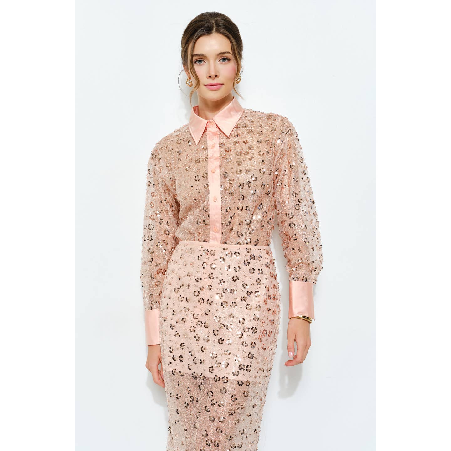 Champagne Rosé Sheer Sequin Shirt