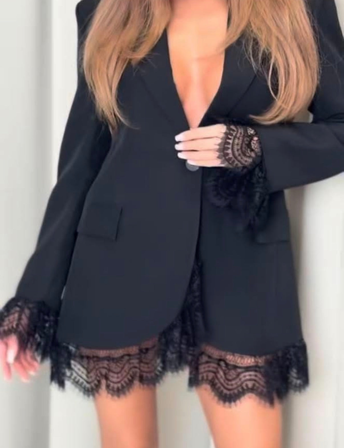 Lace Trim Black Blazer