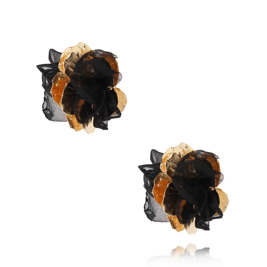 Black and Gold Flower Earrings