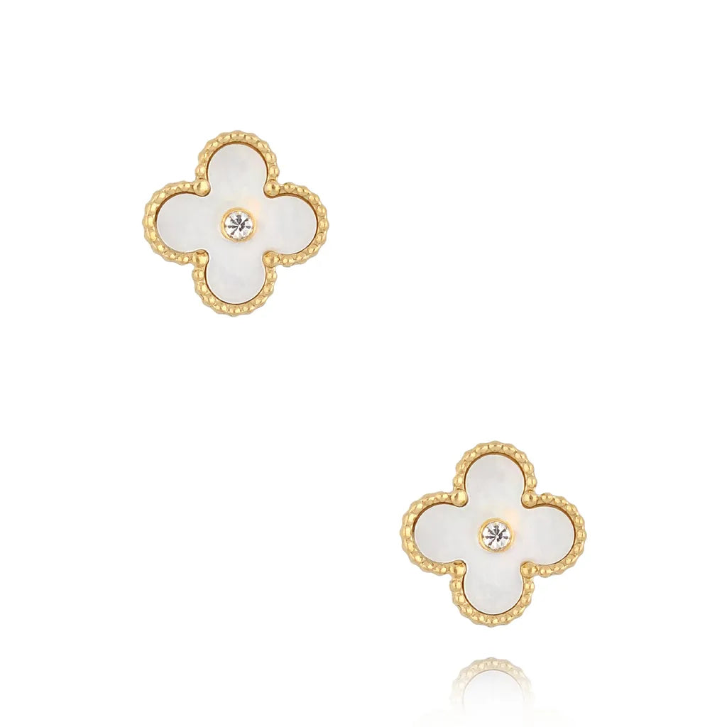 White Clover Stainless Steel Stud Earrings