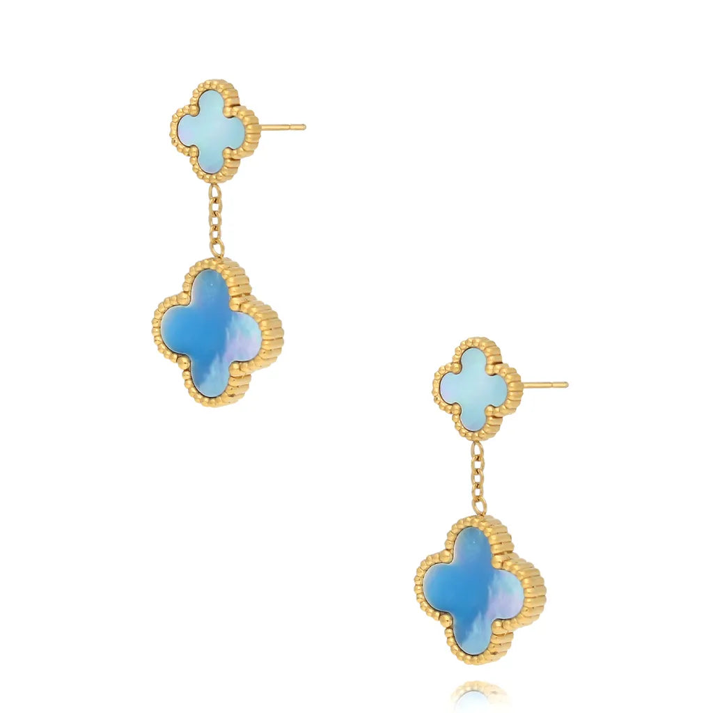 Blue Pearl Mass Clover Earrings