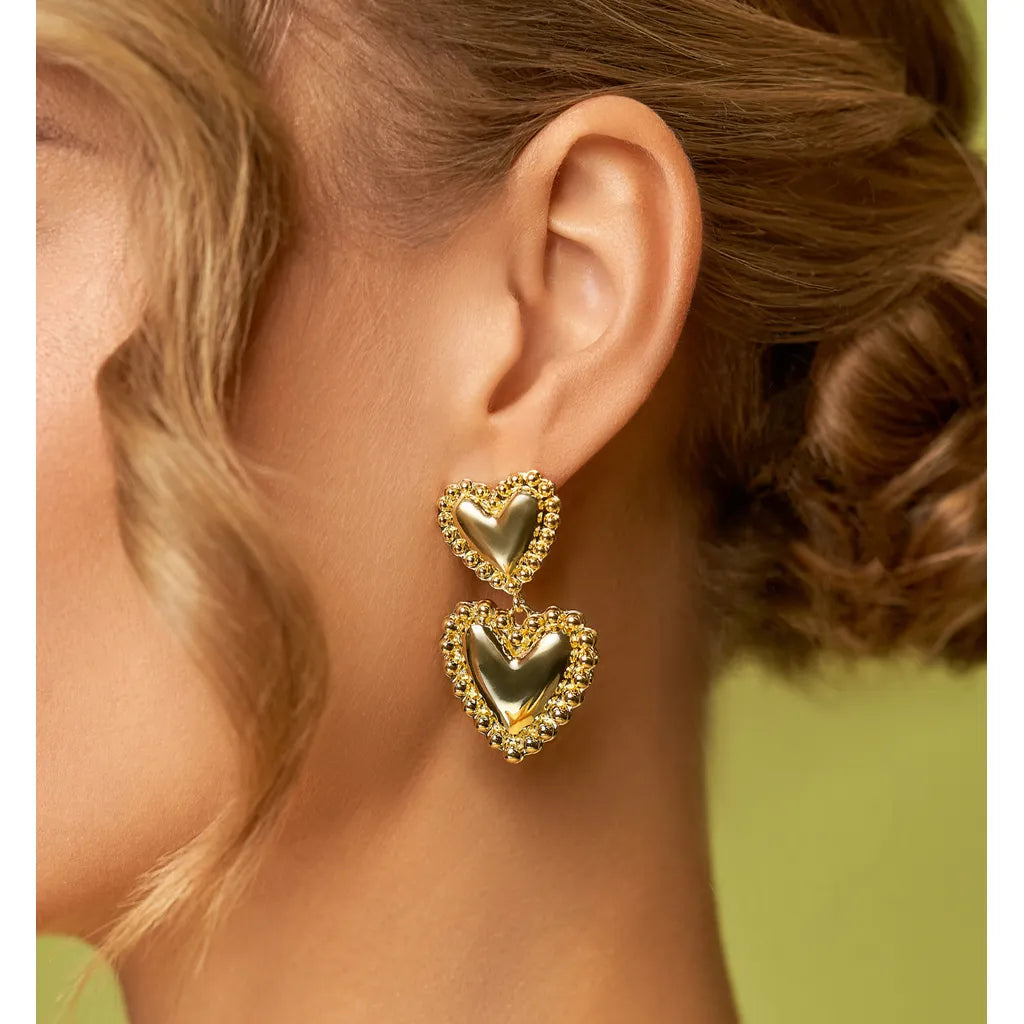 Gold Heart Earrings Dos Corazones