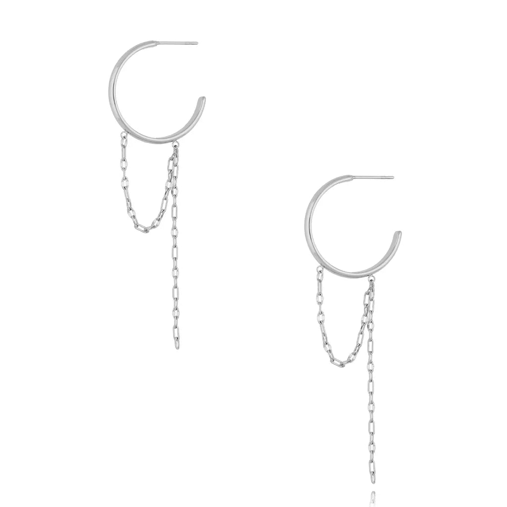 Silver Hoop Chain Earrings