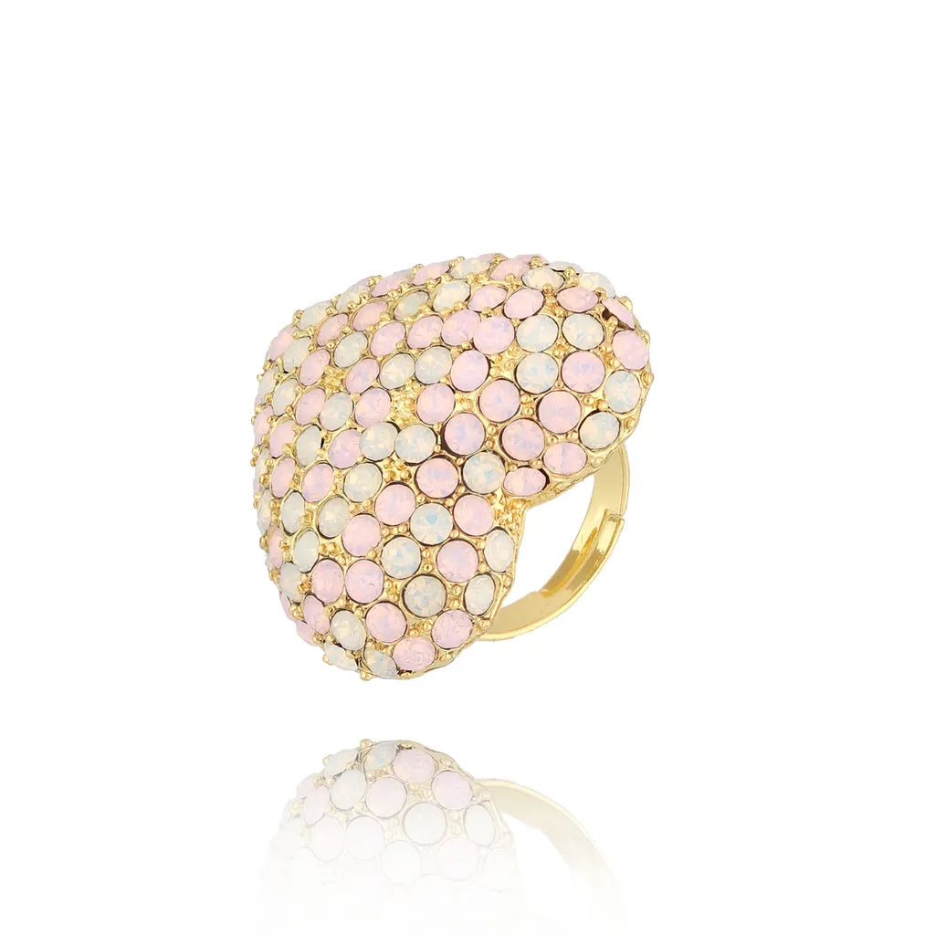 Pink and White Crystal Heart Adjustable Ring
