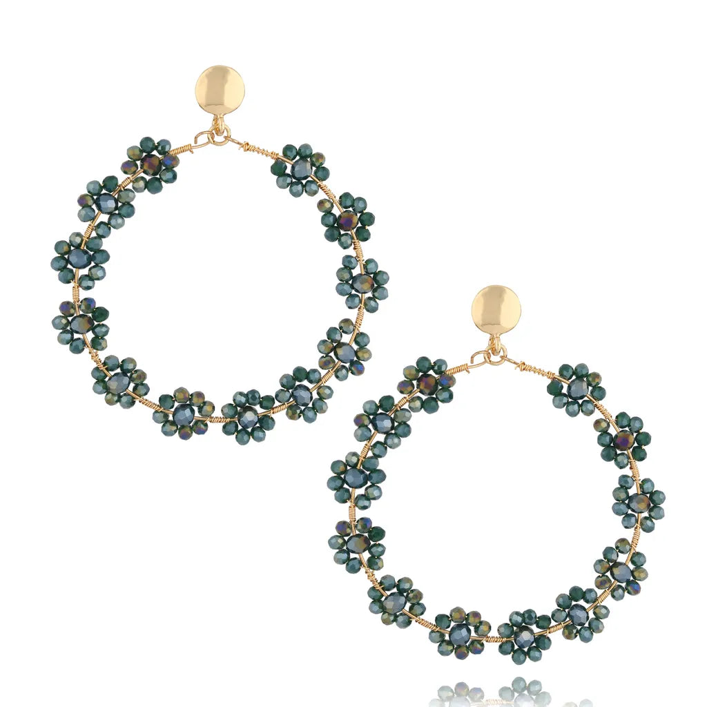 Green Flower Crystal Earrings Chillout