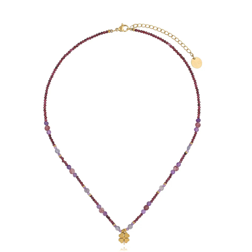 Amethyst, Garnet and Jade Stone Clover Necklace