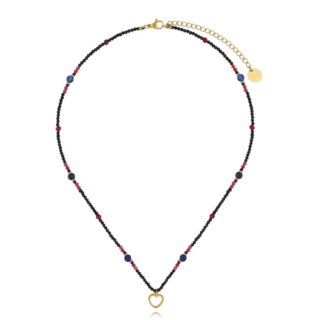 Gold Heart Turmaline, Agat and Lapis Necklace