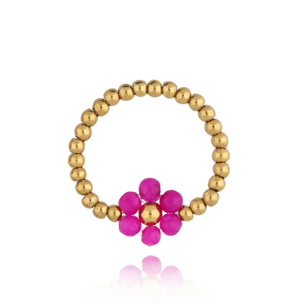Fuchsia Jade Adjustable Flower Ring