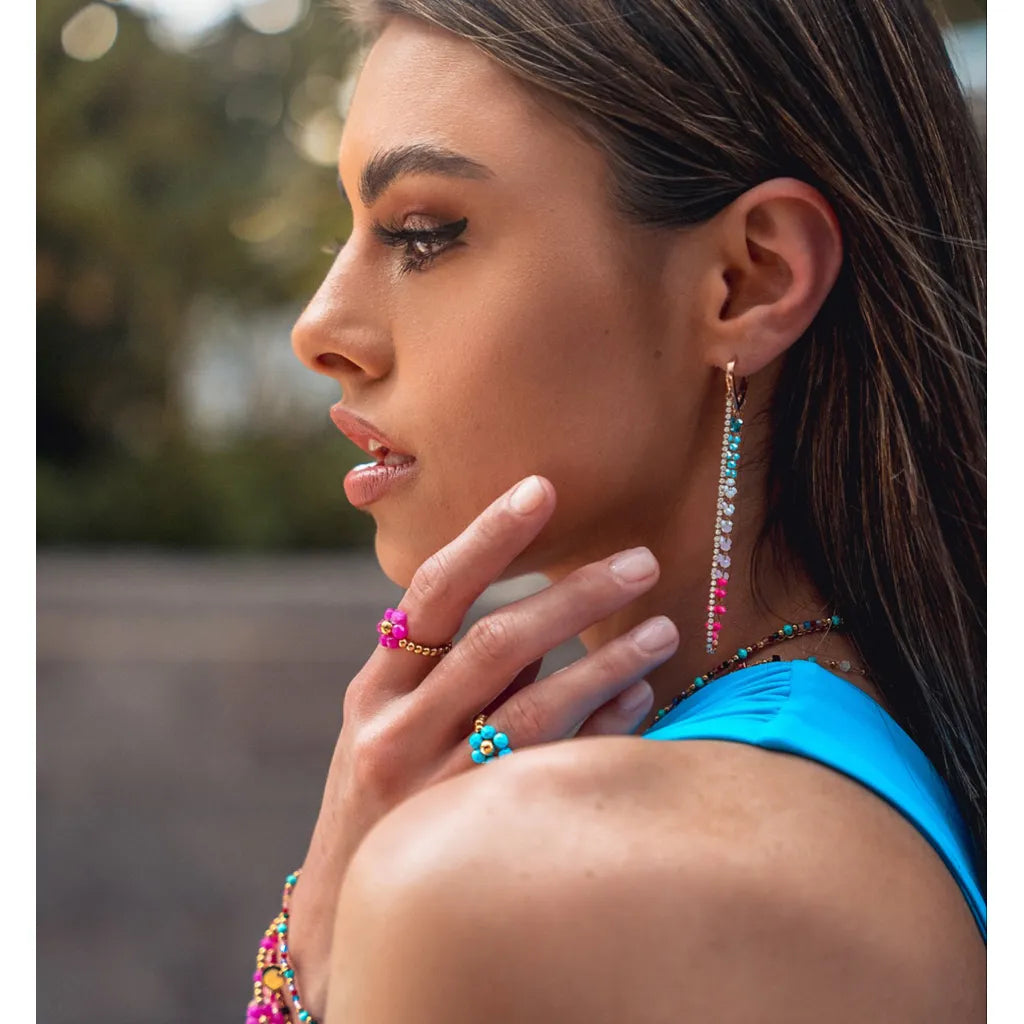 Fuchsia Jade Adjustable Flower Ring
