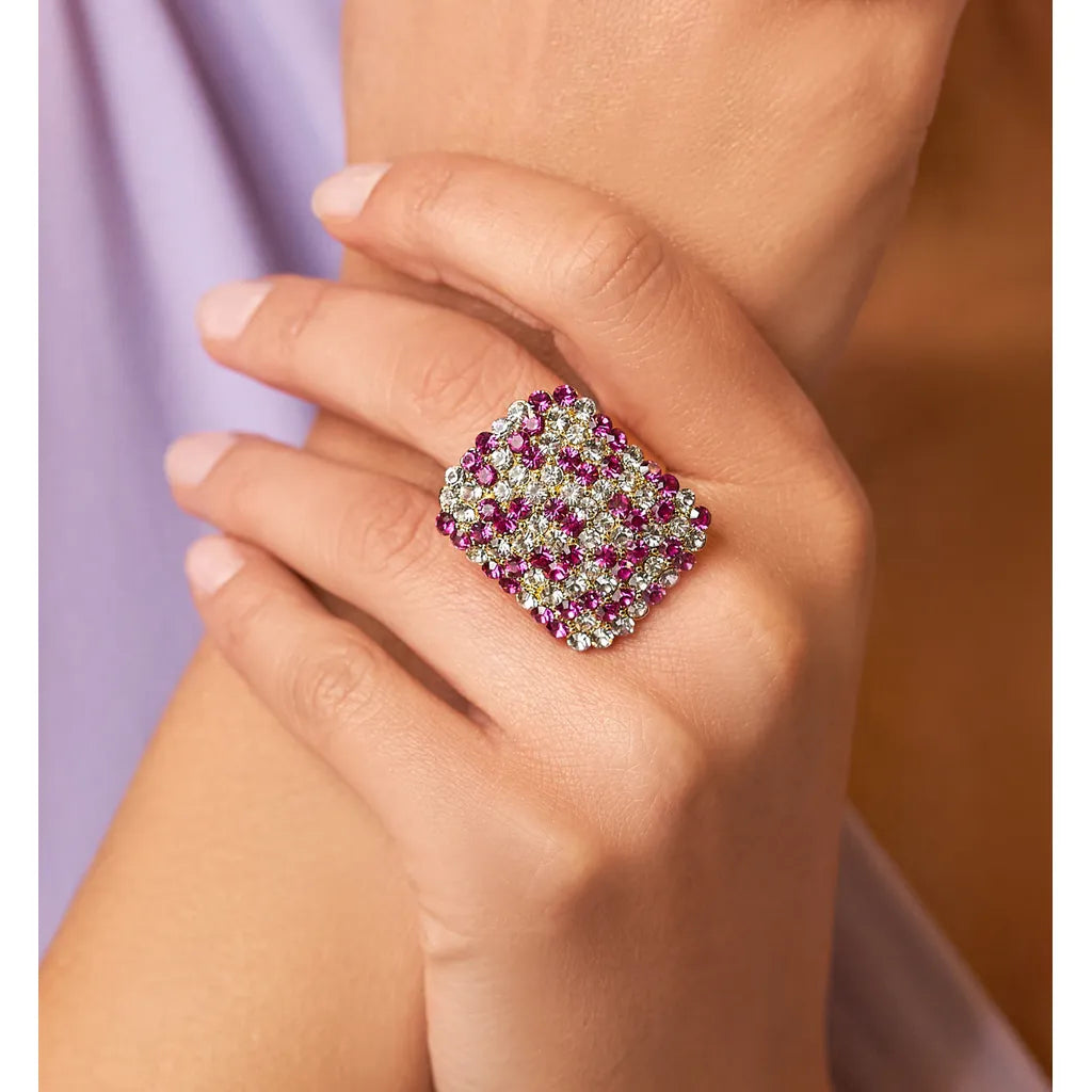 White /Fuchsia Crystal Adjustable Ring