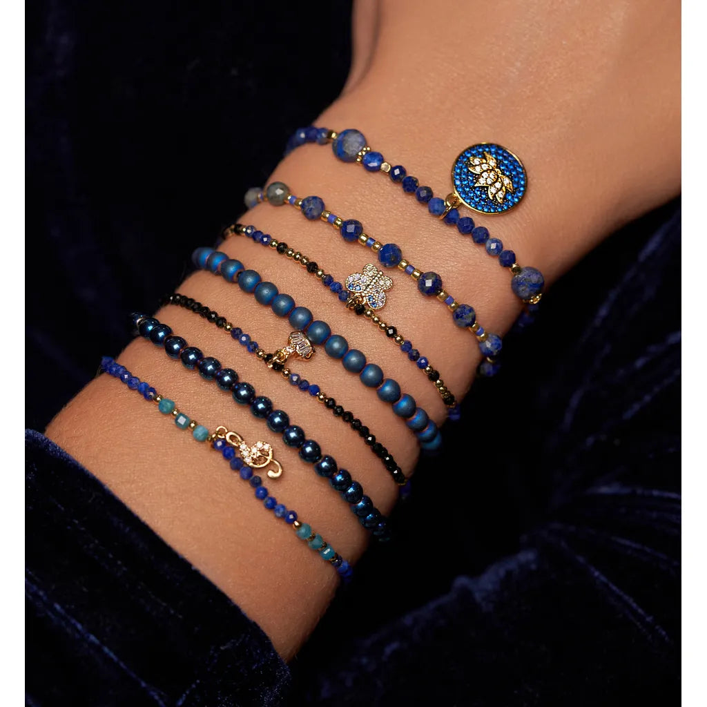 Lapis lazuli Adjustable Bracelet with Gold Detale