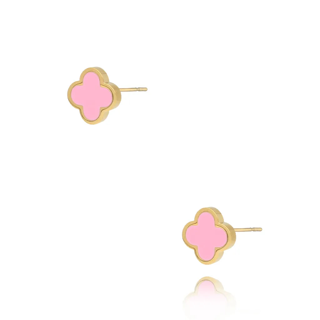 XO Pink Clover Stainless Steel Stud Earrings