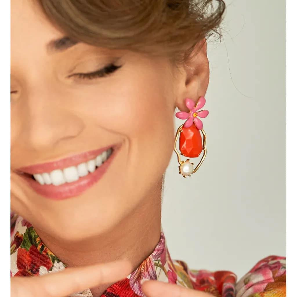 Sunset Summer Orange Flower Earrings
