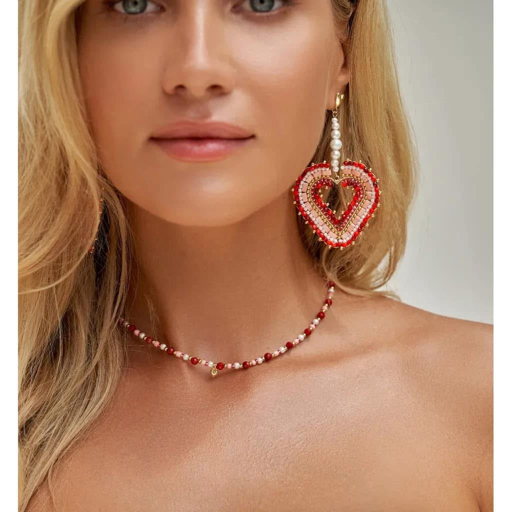 Blush Beats Red Heart Pearl Earrings