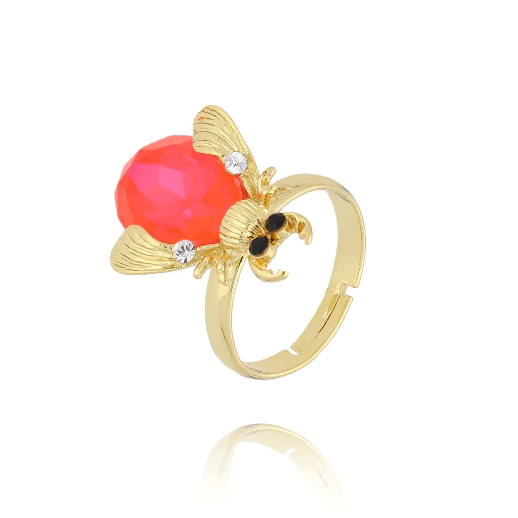 Neon Orange Adjustable Gold Ring