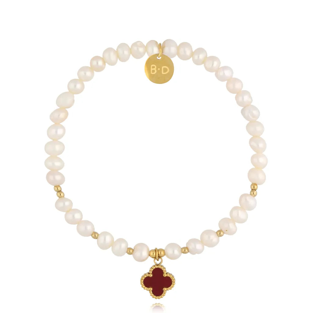 Burgundy Clover Pearl Bracelet