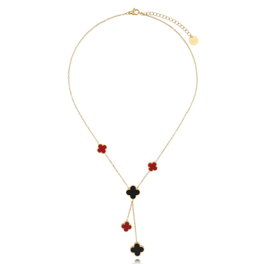 Black and Burgundy Clover Necklace Clover