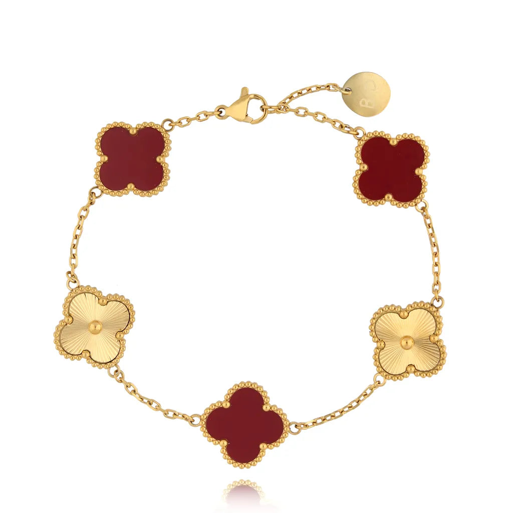 Burgundy and Gold Clover Bracelet Trifoglio