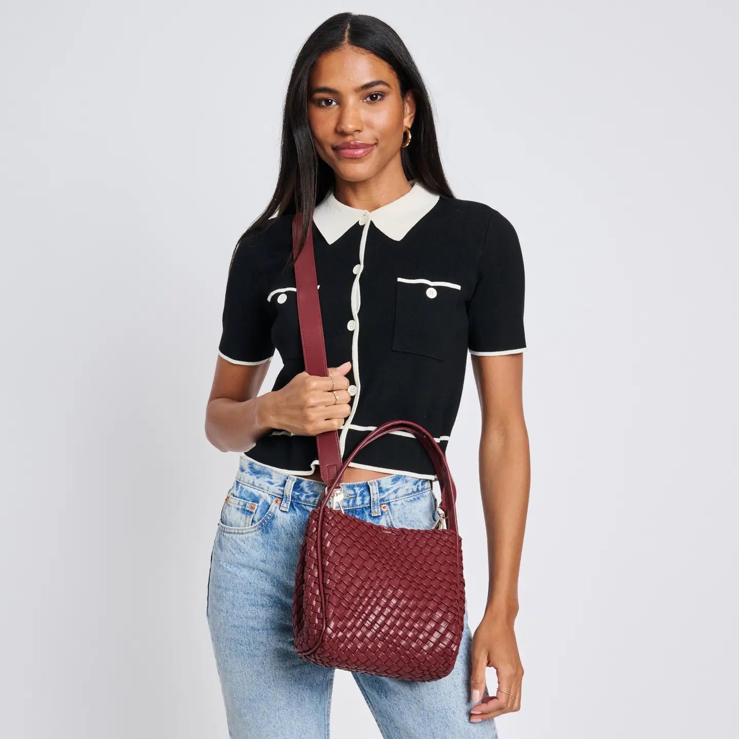 Roxy Woven Double Handle Woven Crossbody