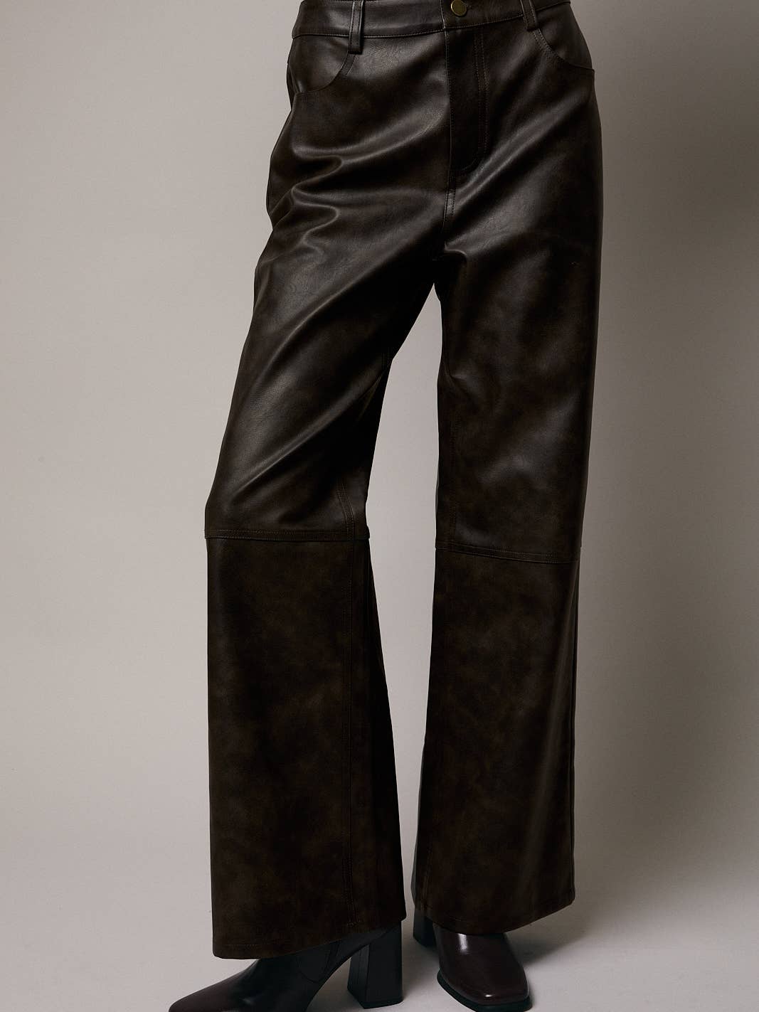 Stitch Detail Wide Leg Leater Pants