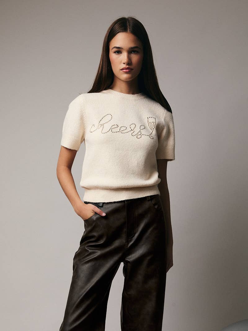 Stitch Detail Wide Leg Leater Pants