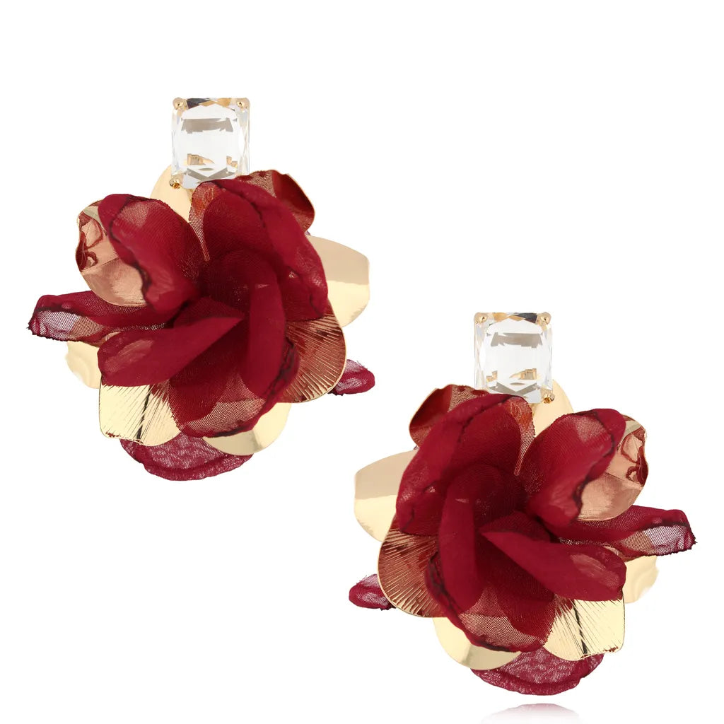 Burgundy Gold Blossom Earrings