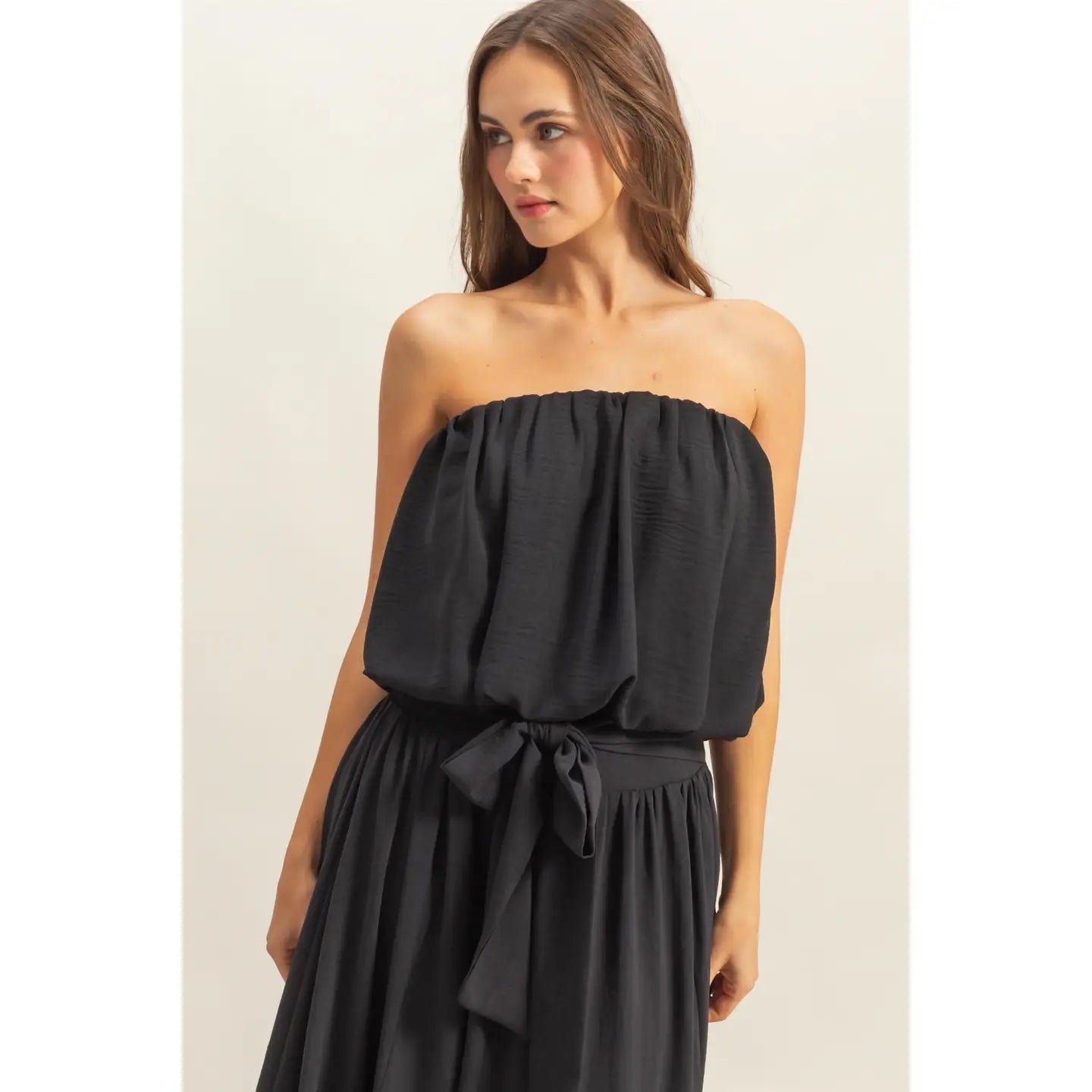 Black Strapless Trendy Bubble Hem Top