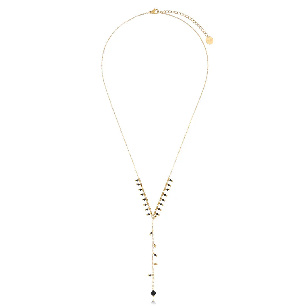 Violet Black Crystal Necklace with Clover
