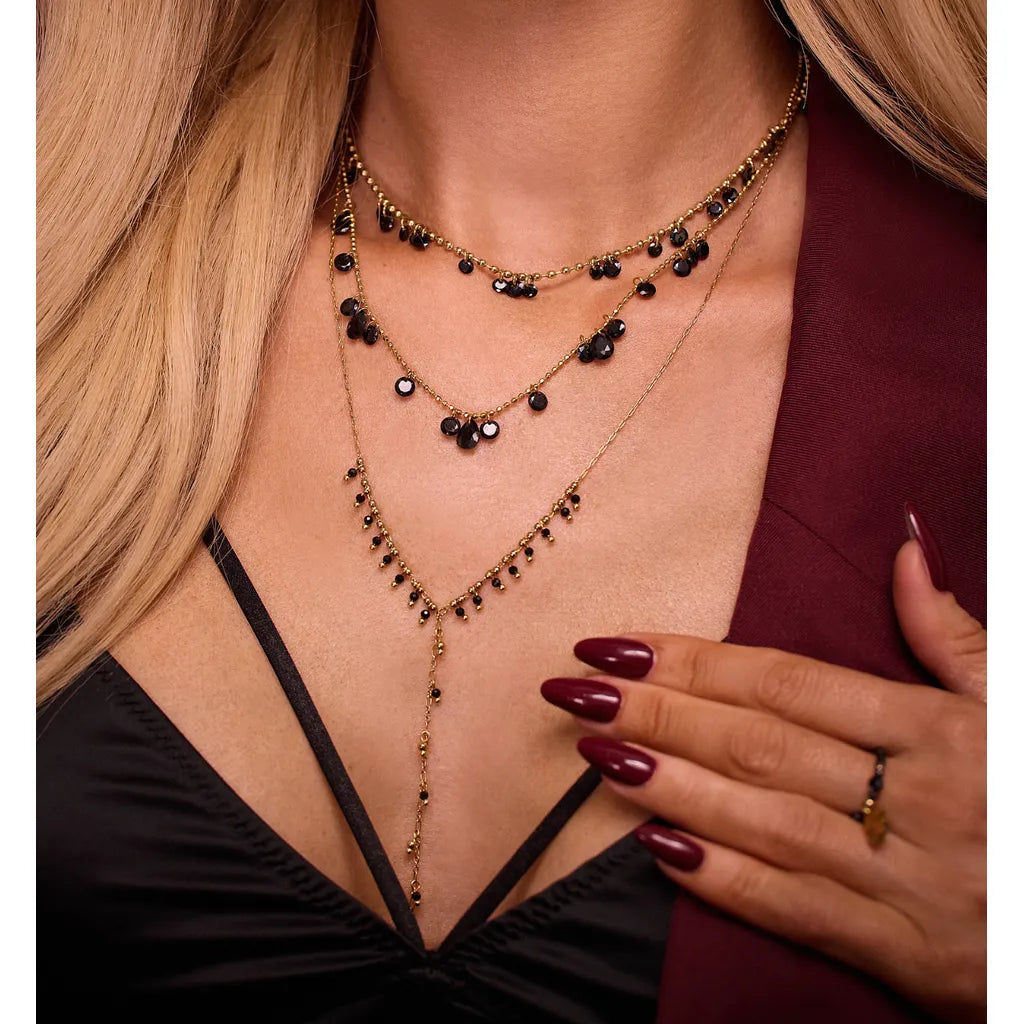 Violet Black Crystal Necklace with Clover