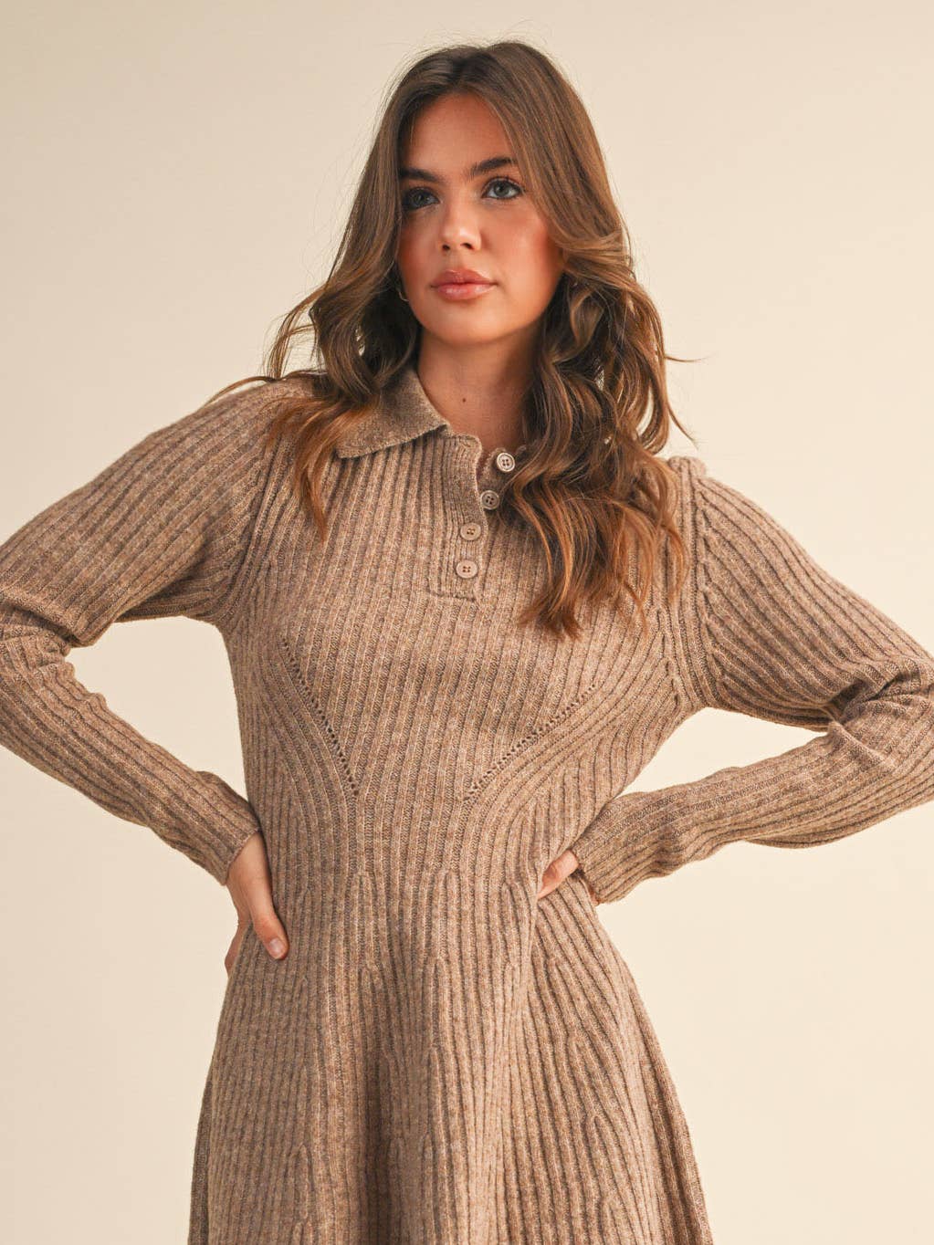 Mocha Ribbed Sweater Flared Mini