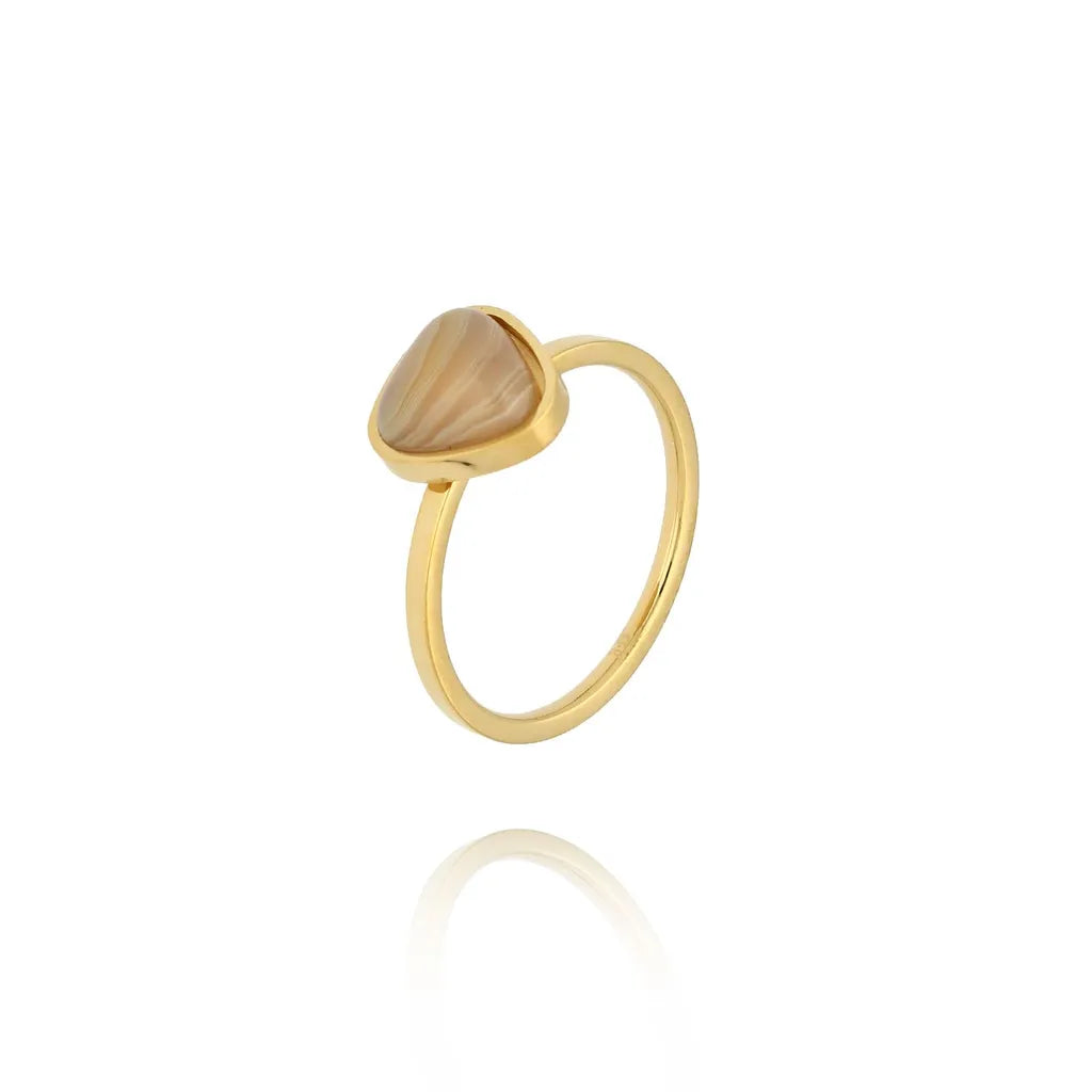 Beige Island Agate Gold Ring Size US 7