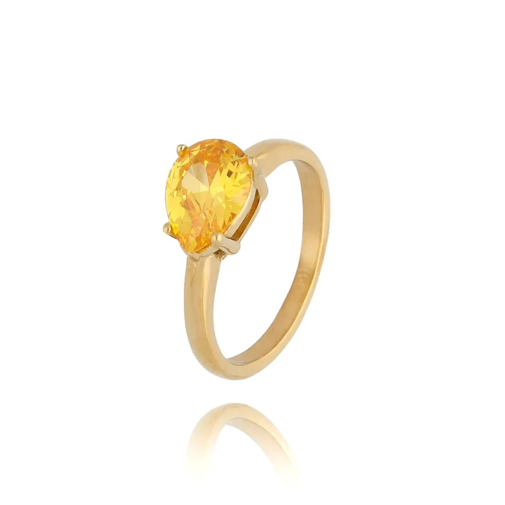 Sassy Yellow Crystal Gold Ring Size US 7