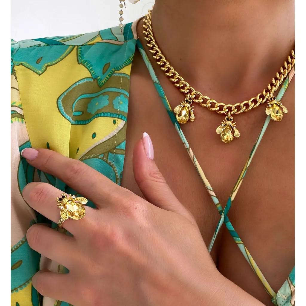 Yellow Beetles Chain Necklace