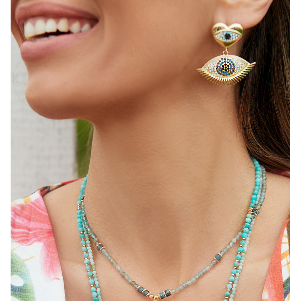 Heart Earrings with Eye Charm