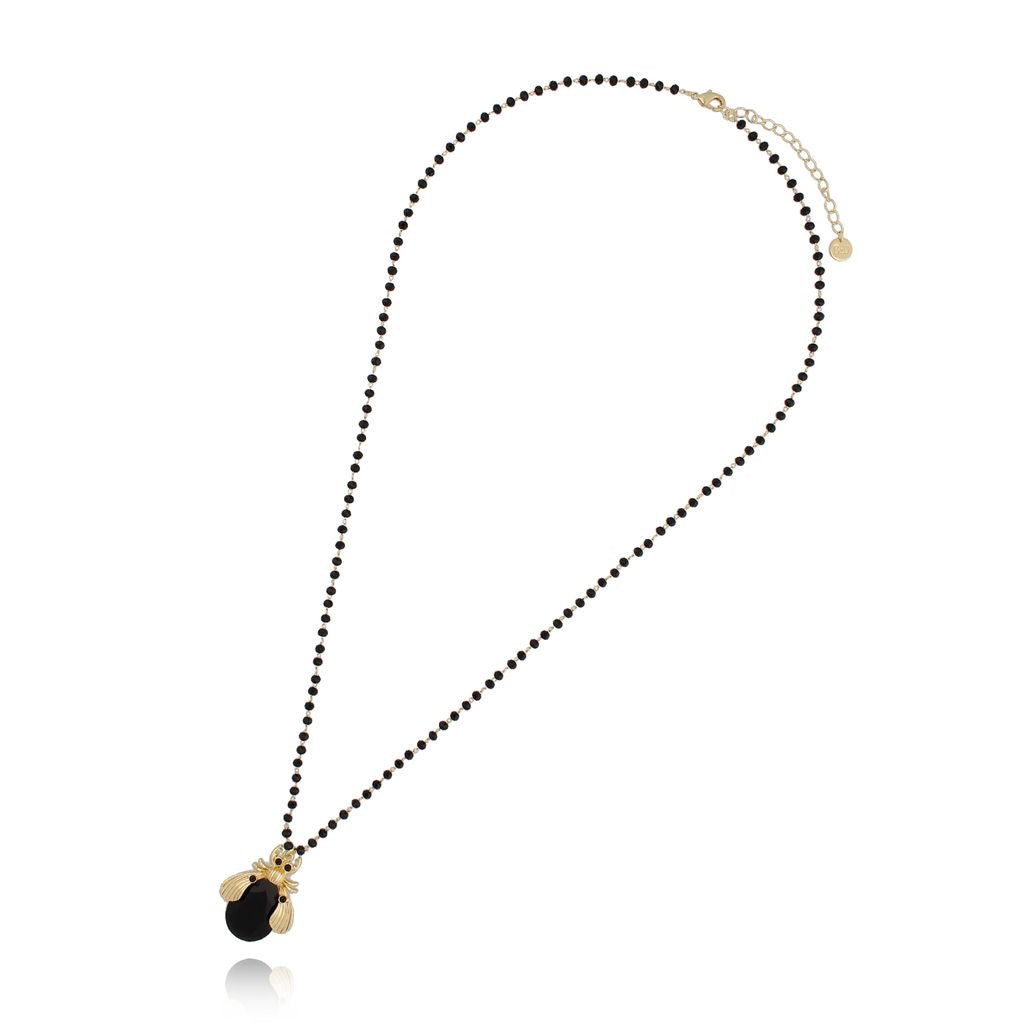 Long Necklace with Large Black Beetle