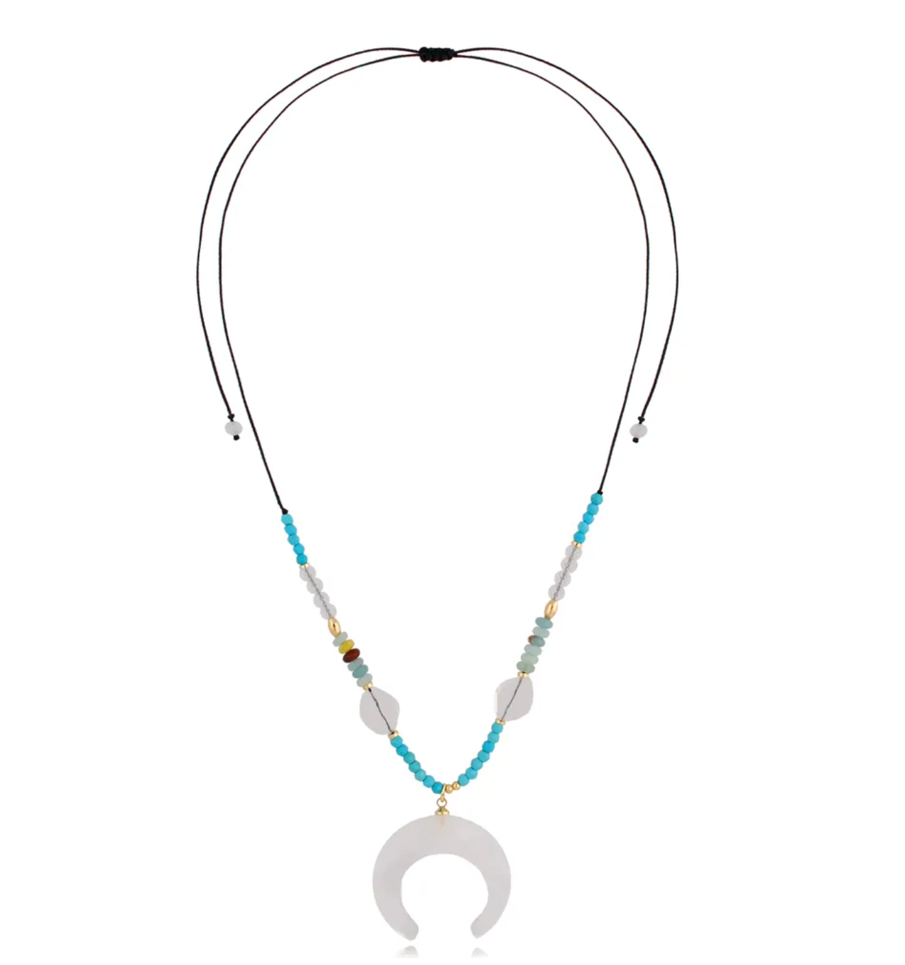 Turquoise Adjustable Necklace with Moon Pendant
