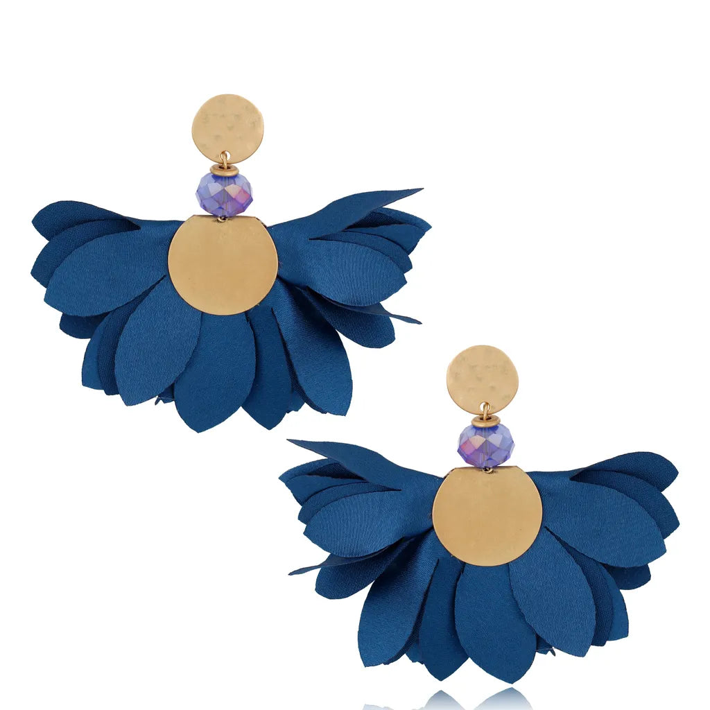 May Flower Navy Satin Flower Earrings