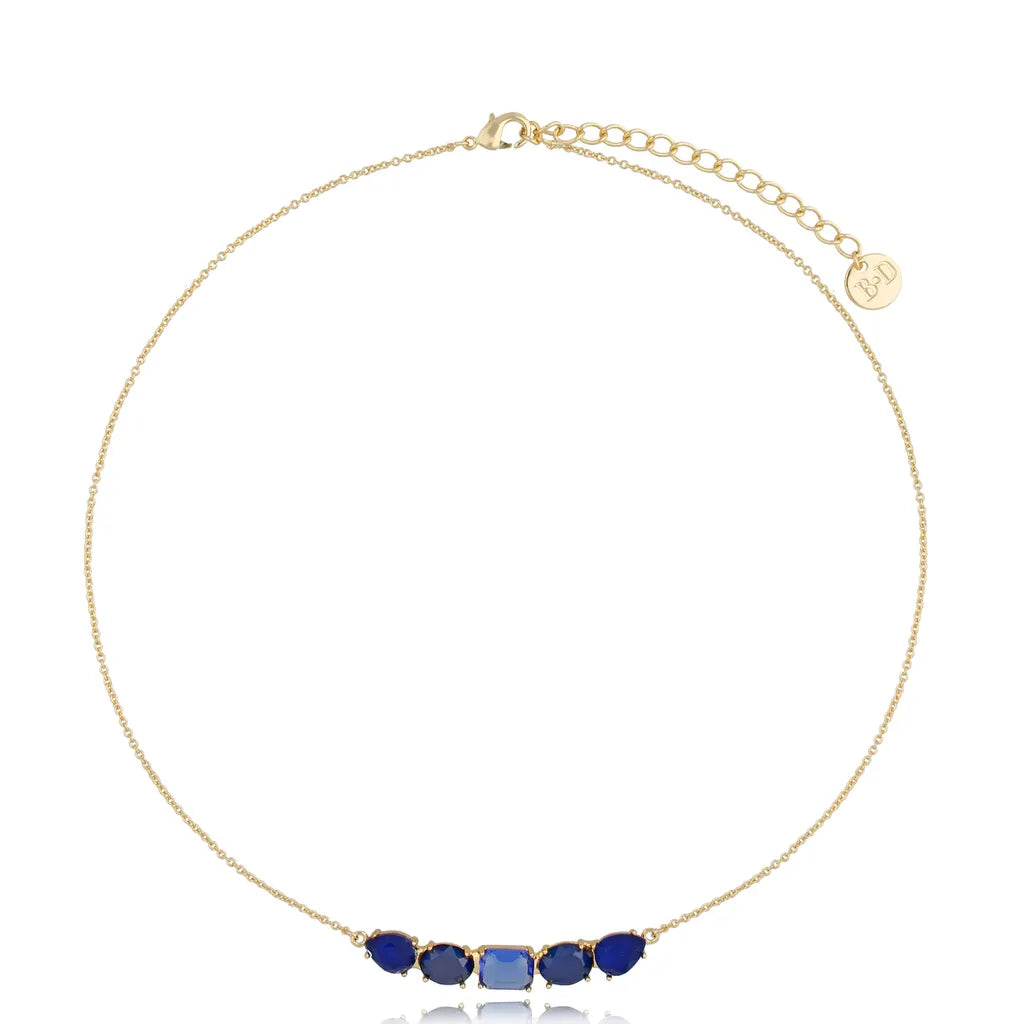 Gold Necklace with Dark Blue Crystals Destello