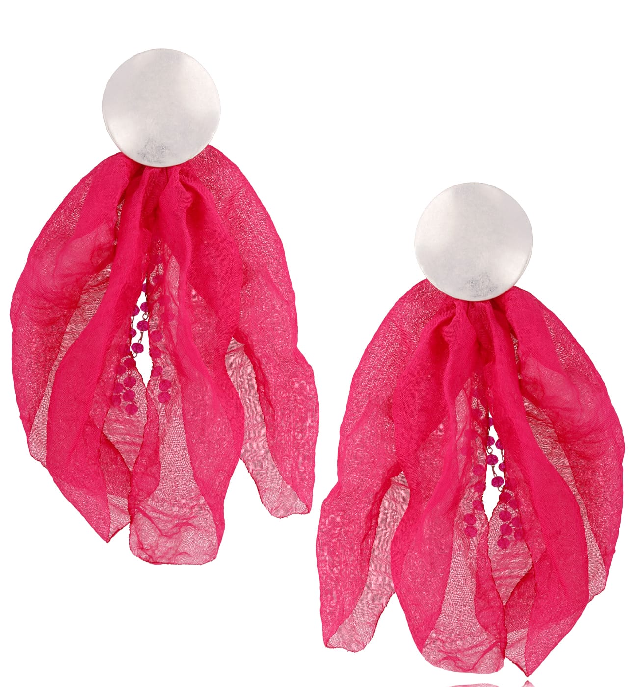 Chloe Fuchsia Blossom Earrings with Silver Finish
