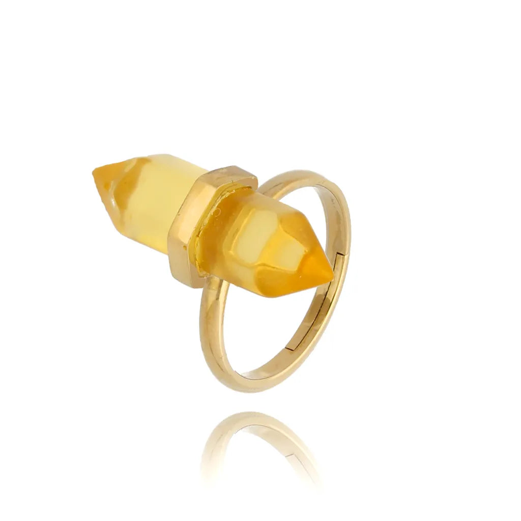 Synthetic Citrine Crystal Adjustable Gold Ring