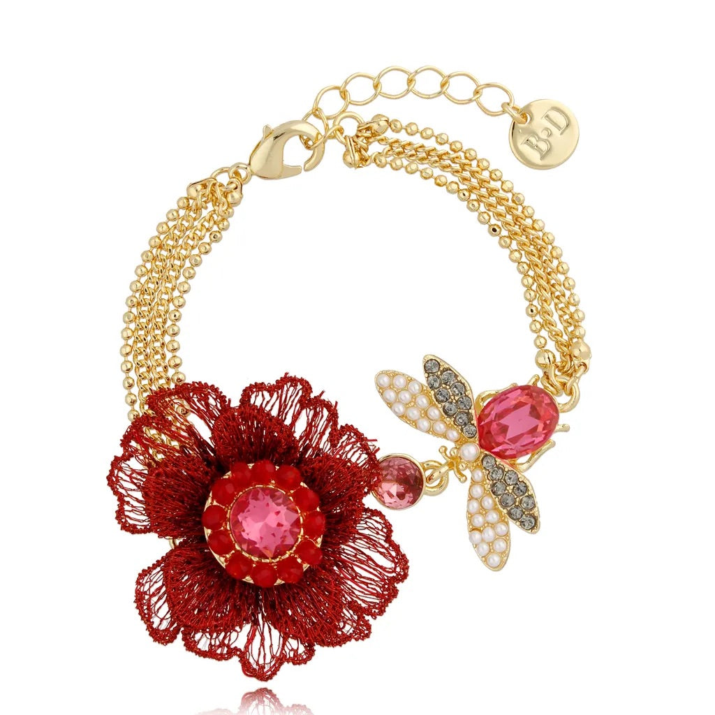 Red Dragonfly Flower Bracelet