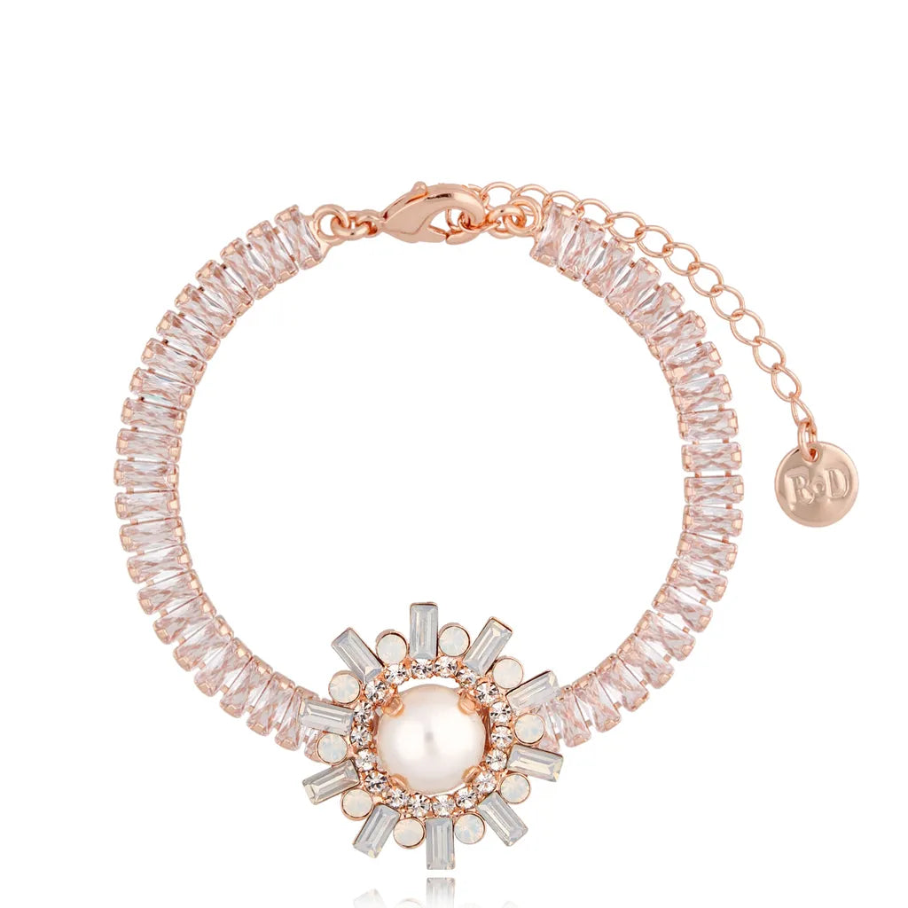 Rose Gold Bracelet with Pearl Ball and Crystals