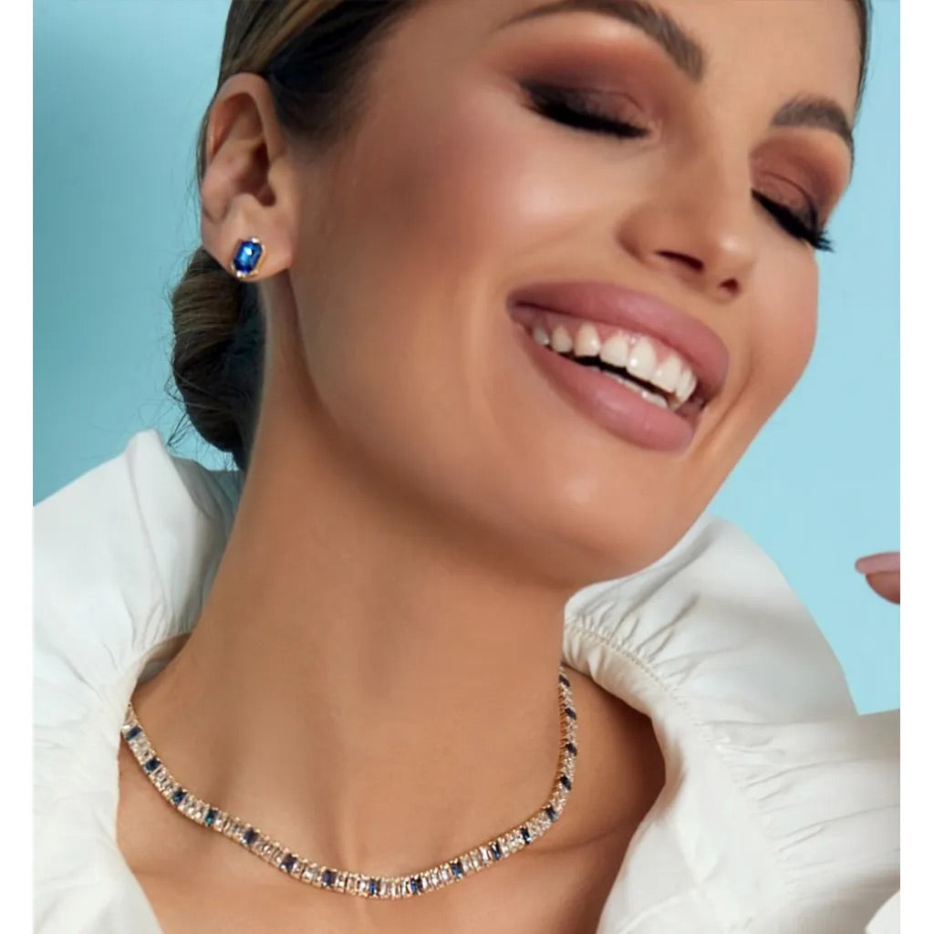 Mariah Necklace with Clear and Blue Crystals