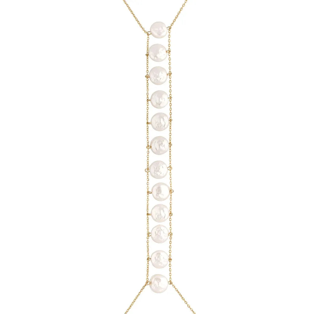 Gold Body Necklace with Pearls