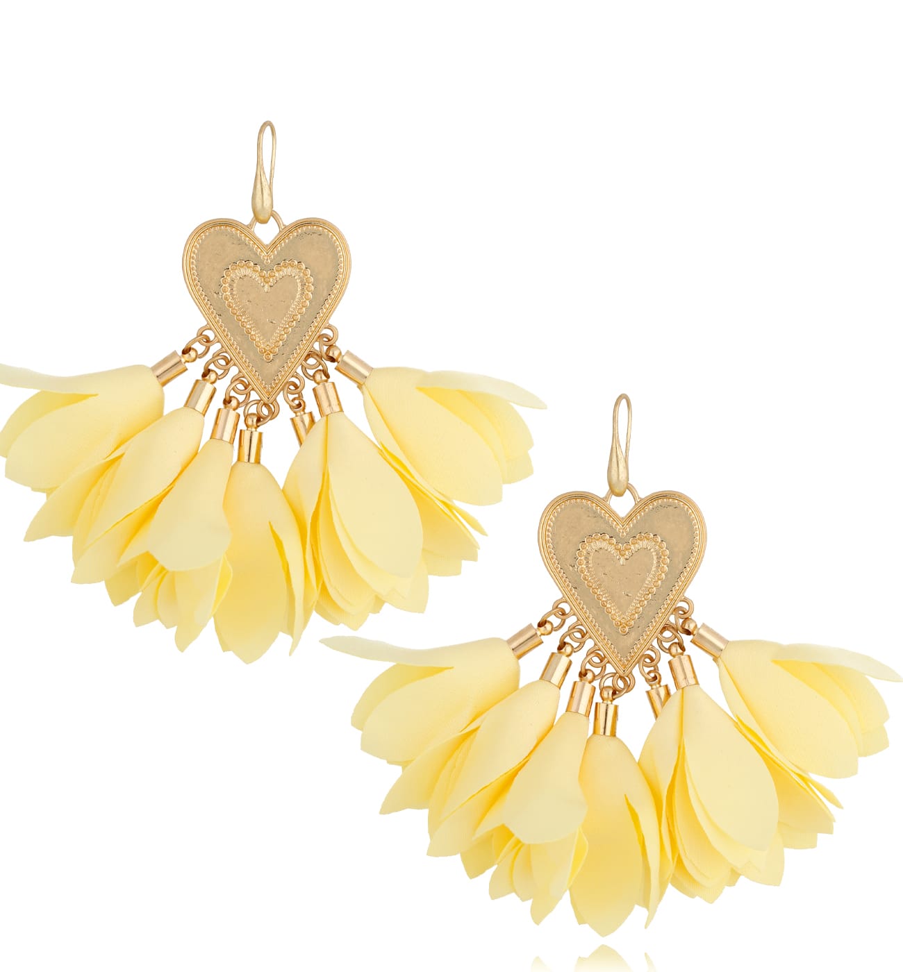 Heart Shaped Satin Earrings in Yellow