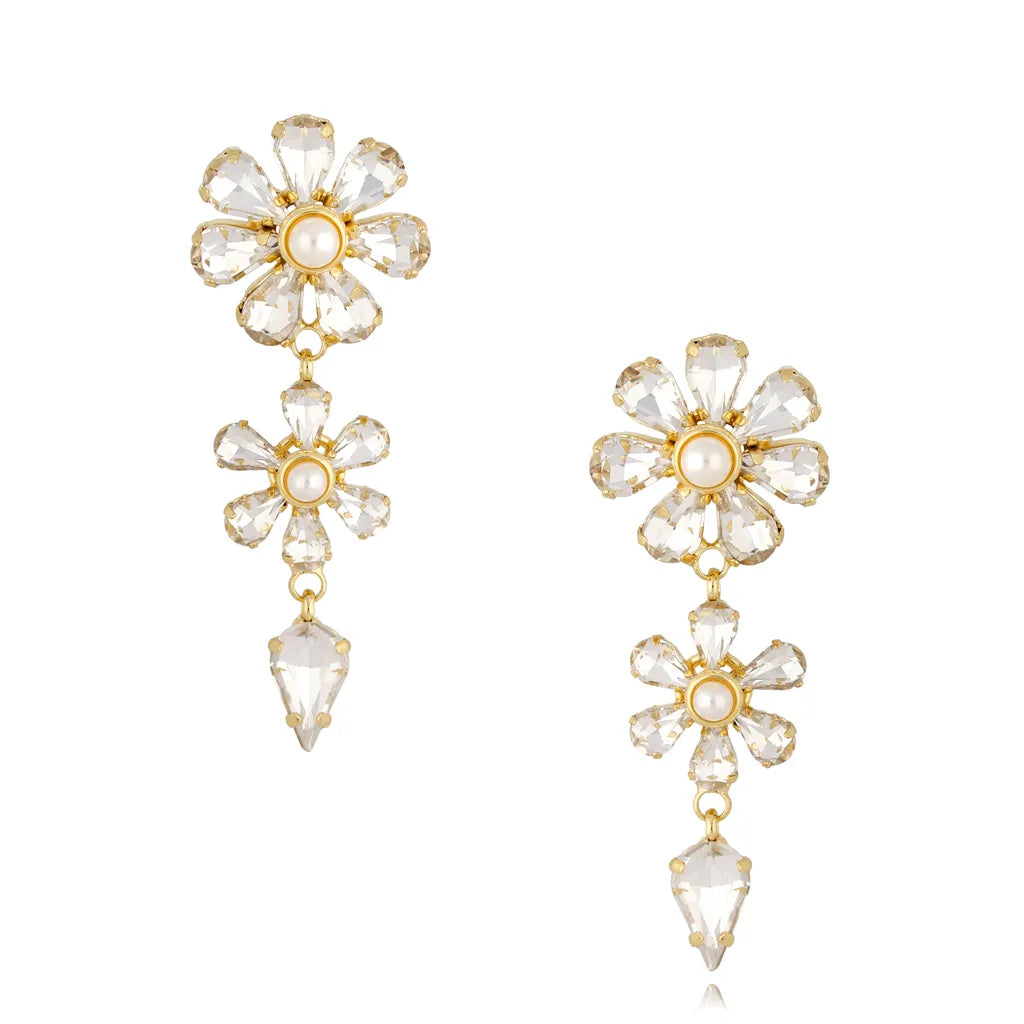 Kaya Clear Crystal Flower Gold Earrings