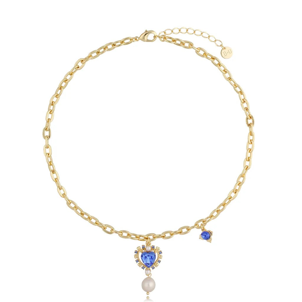 Gold Necklace with Blue Heart Crystal
